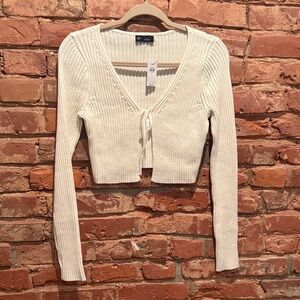 GAP Cream Ribbed Tie-Front Cropped Cardigan Top